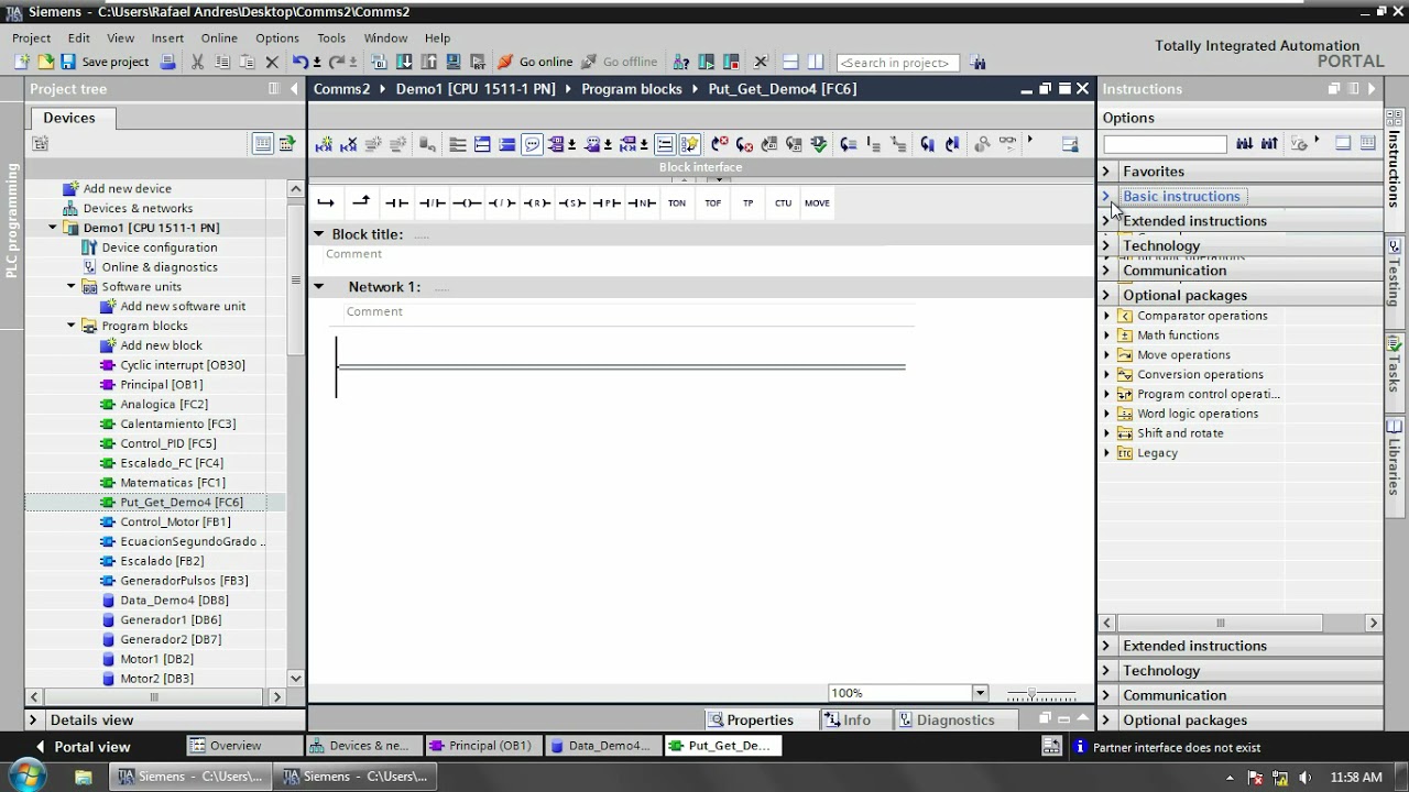 Comunicación entre Procesadores  PUT GET  Siemens TIA Portal