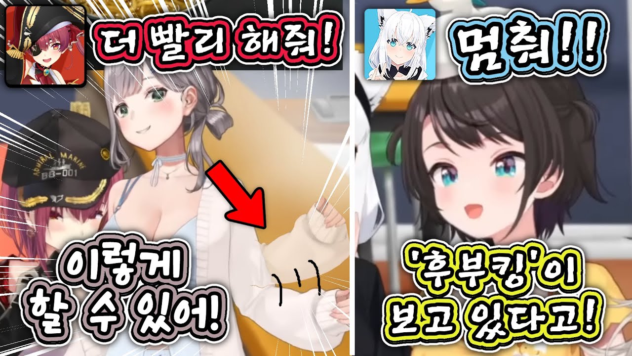 팔 흔드는 기능 보여주다 결국 혼나는 노에마리 [홀로라이브/시라카미 후부키/오오조라 스바루/시시로 보탄/호쇼 마린/시로가네 노엘]
