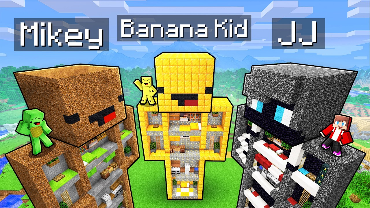 JJ vs Mikey vs Banana Kid: STATUE BATTLE in Minecraft!