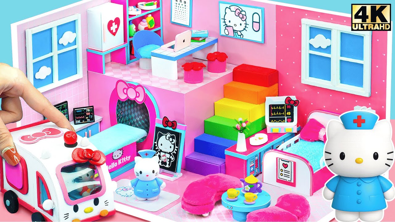 How To Make Hello Kitty Hospital with Ambulance Car & Rainbow Stairs | DIY Miniature House