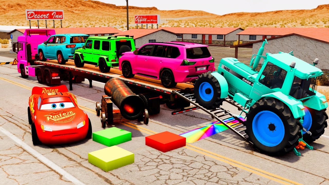 Flatbed Truck McQueen | Transportation with Truck - Pothole vs Car #19 | BeamNG.Drive Gameplay