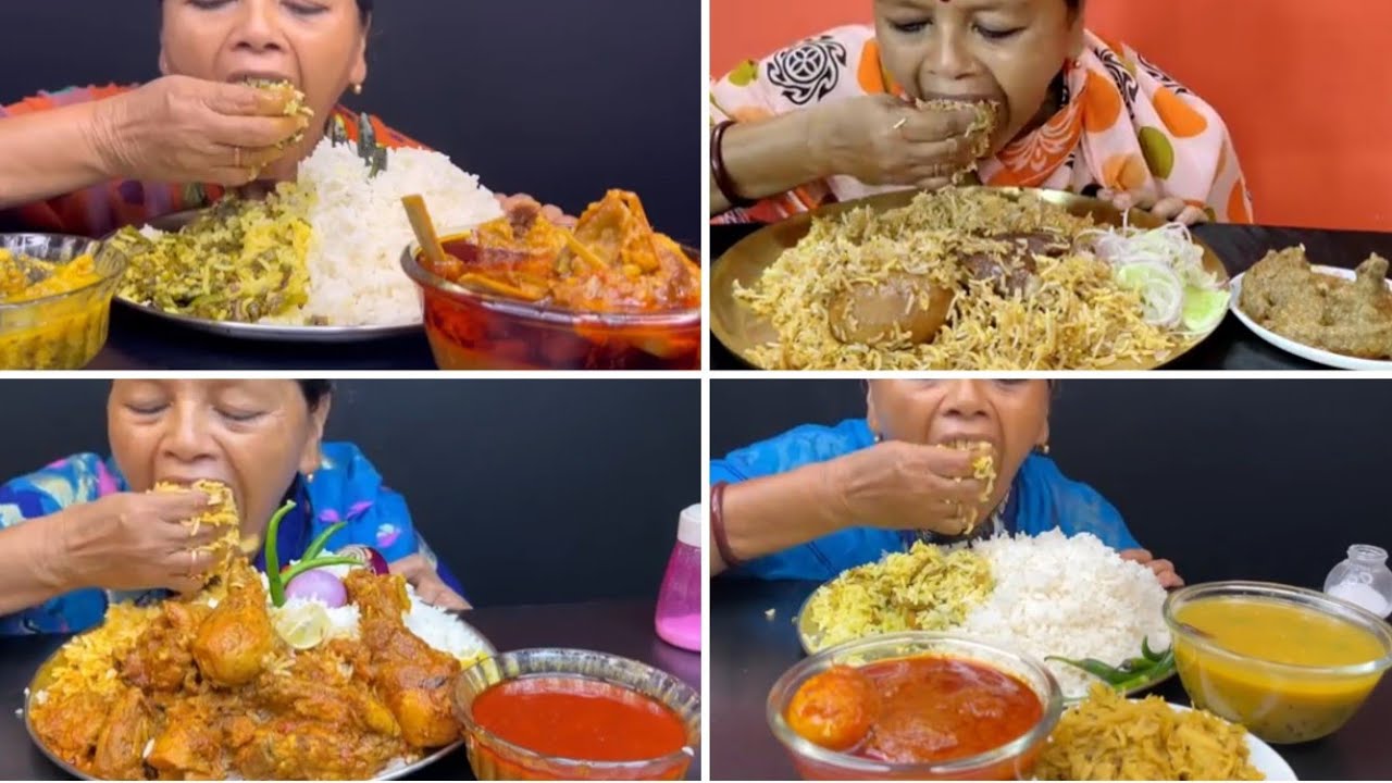 ASMR Hangla Ami Eating Different Type Food | Mutton Briyani, Mutton Curry, Chicken Curry, Egg Curry