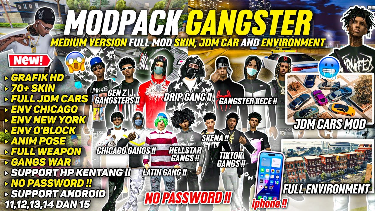 SHARE‼️GTA SA STYLE GANGSTER MEDIUM VERSION FULL SKIN,JDM CARS AND ENVIRONMENT HD - SUPPORT SEMUA HP