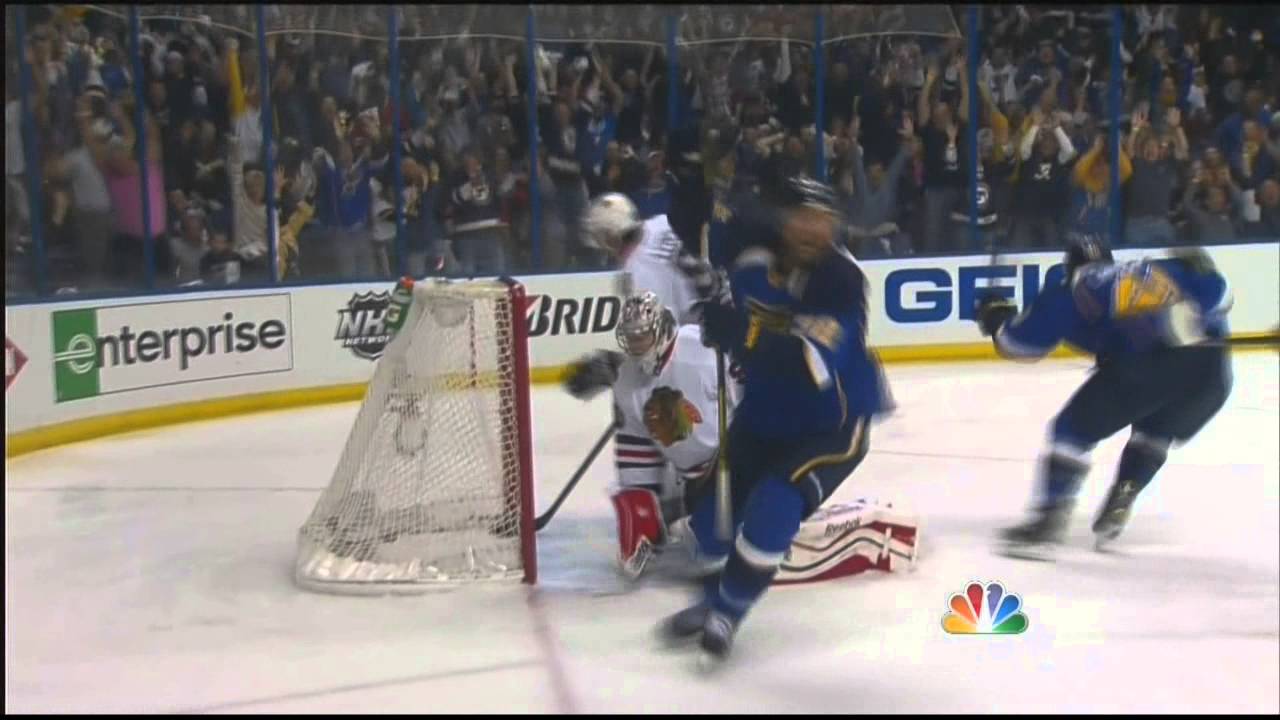 Barret Jackman slapshot goal 1st OT 4-3. Chicago Blackhawks vs St. Louis Blues 4/19/14 NHL Hockey.