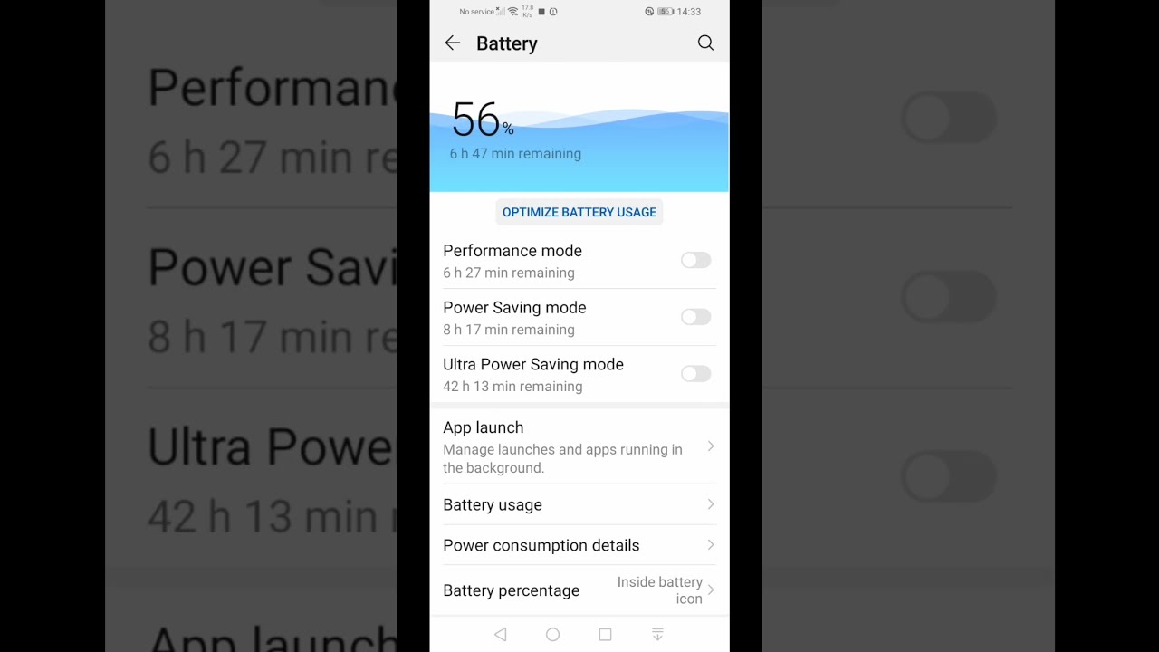 Increasing the battery life of Huawei. Power saving modes