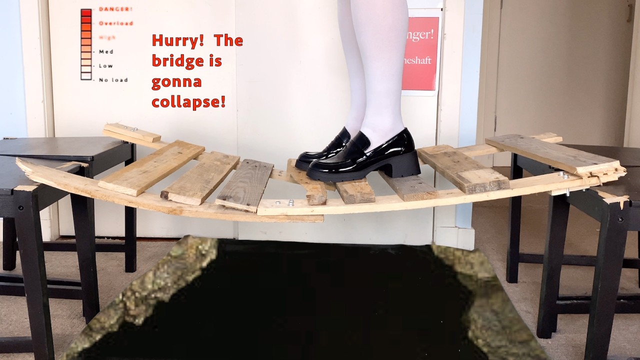 Preview - Converse, Mary Janes, riding boots, loafers cross wooden bridge over mineshaft, cliffhang