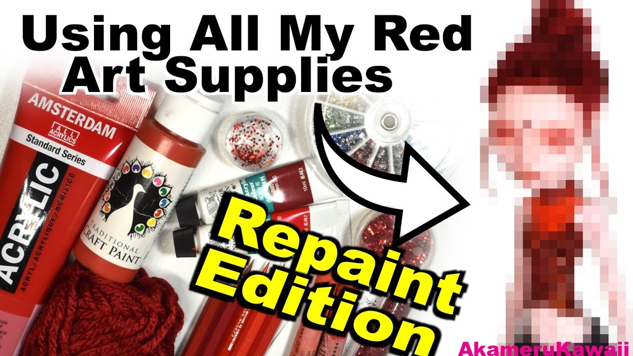 Repainting Using All My Red Art Supplies - Doll Repaint Tutorial