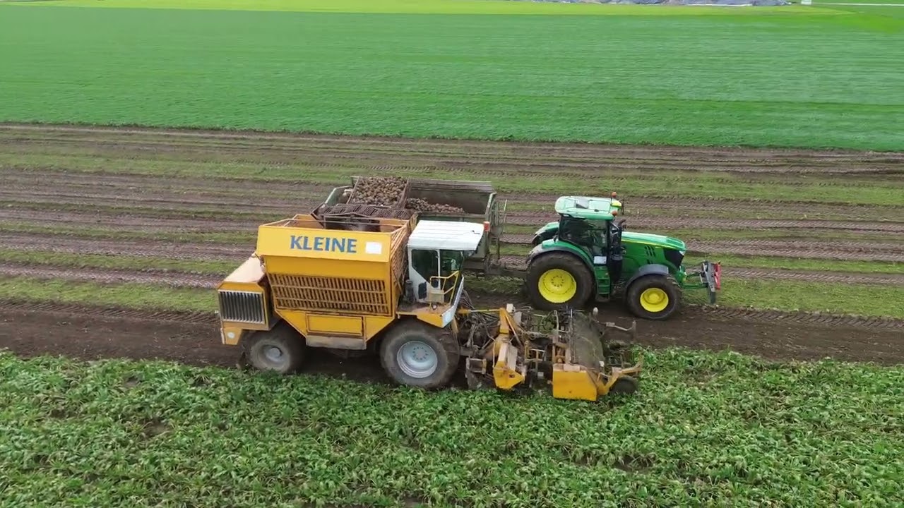 KLEINE SF-10 beim Zuckerrüben roden, JohnDeere 6195R Gespann!