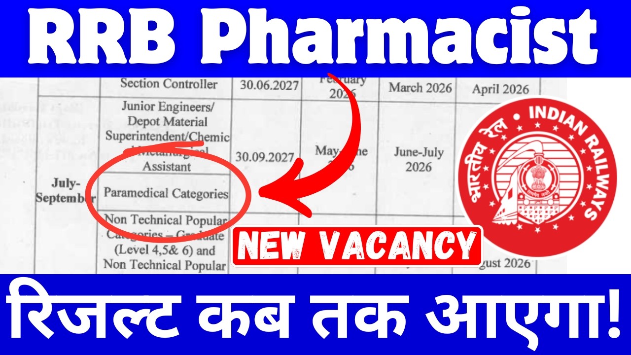 RRB Pharmacist Vacancy 2026 | RRBPharmacist Vacancy 2026 Calander out | RRB Pharmacist 2025 Result