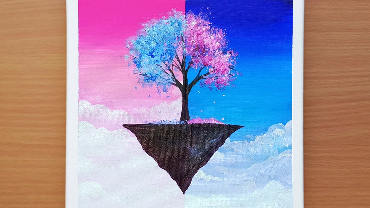 Pink and Blue - Acrylic Painting on Canvas #43 | Relaxing Painting Demonstration