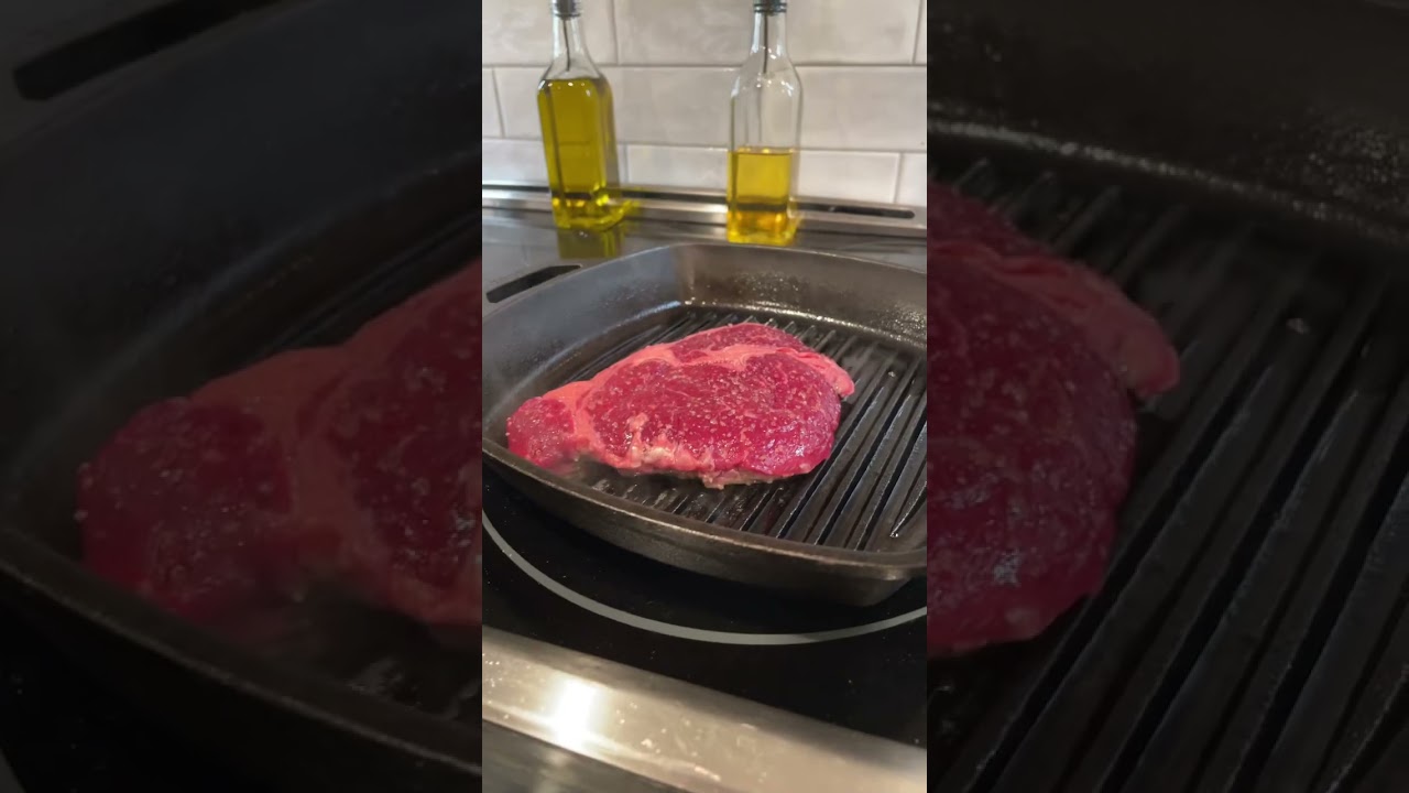 10oz Angus Ribeye Steak on Cast Iron with Coconut Oil | Seasoned with Salt and Pepper