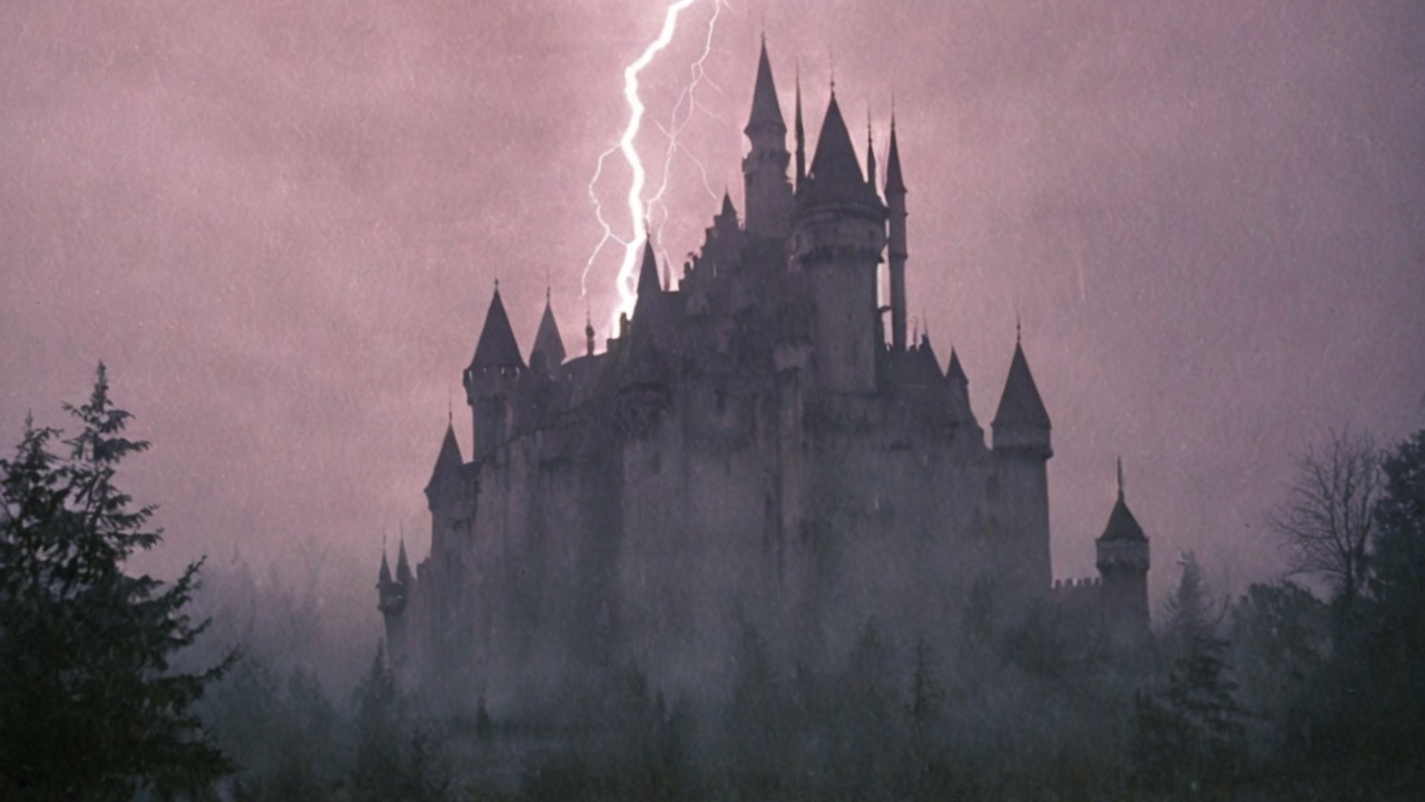 You stumbled upon a dark fantasy castle at dusk