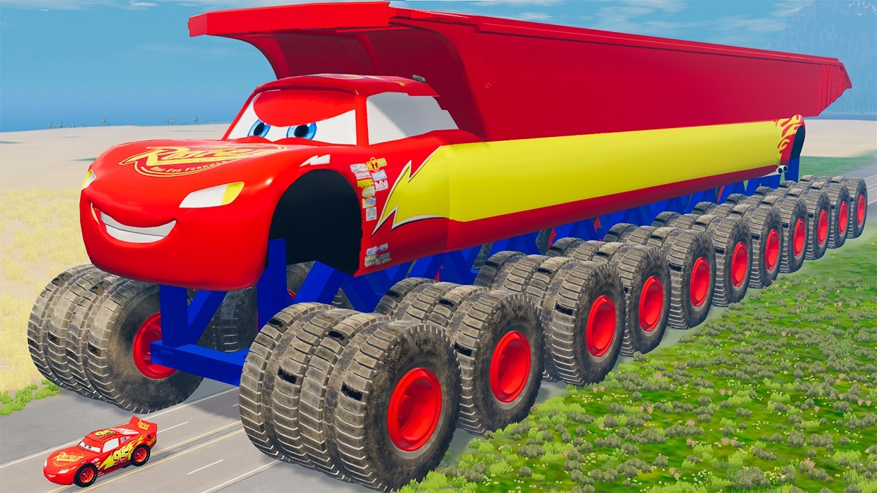 GIANT Long Dump Truck Lightning Mcqueen vs Big & Small Lightning McQueen | BeamNG.Drive
