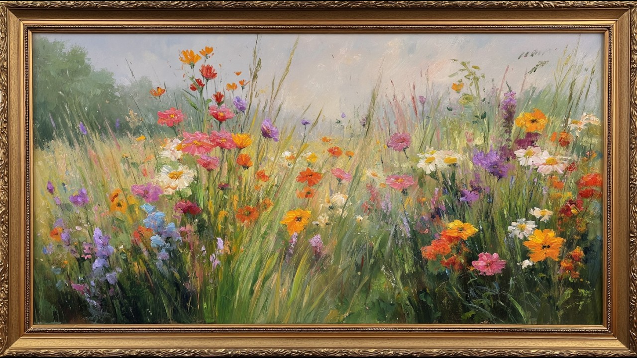 Wildflower Meadow | Turn Your TV Into Art | Vintage Oil Painting Screensaver | TV Framed Art | 3 Hrs