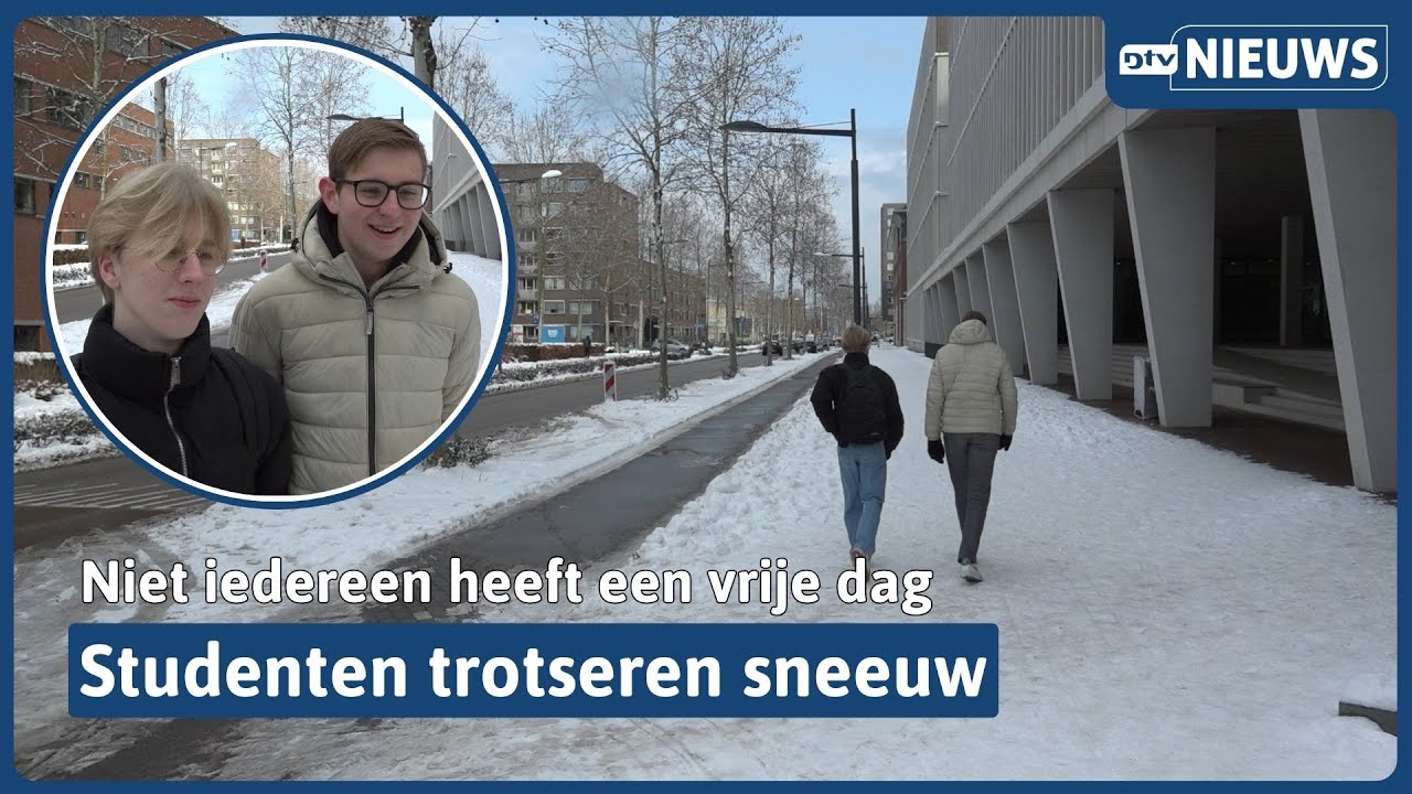 Glibberen op de Onderwijsboulevard, enkeling trotseert de sneeuw I Dtv Nieuws