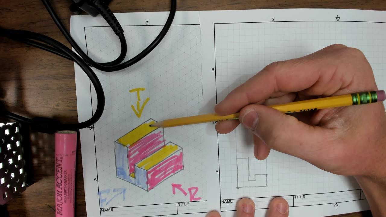 Hidden Lines in a 3 View Orthographic drawing