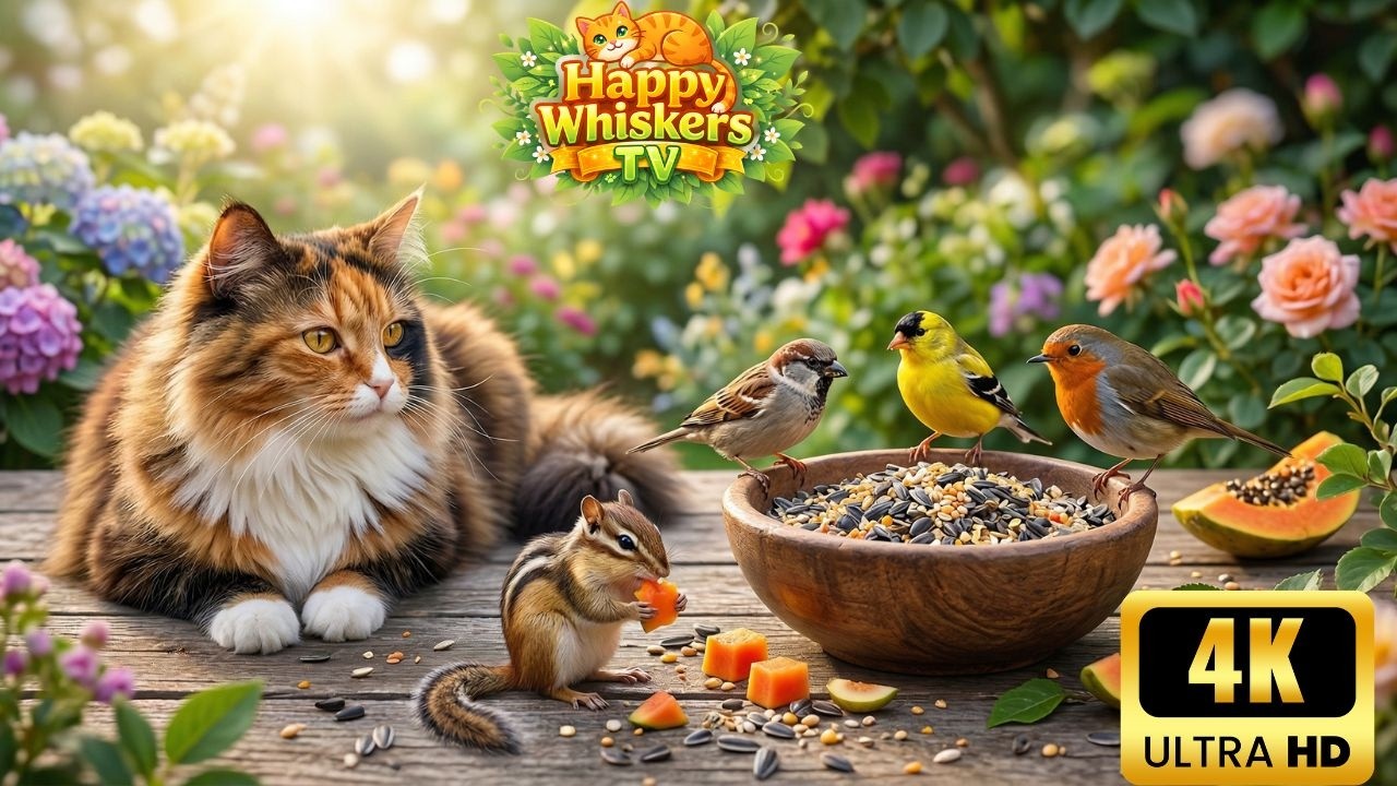 Cat TV Без Рекламы 😺 Птицы в Саду и Белки 🐿️ Голубые Сойки, Сороки и Яркие Птицы