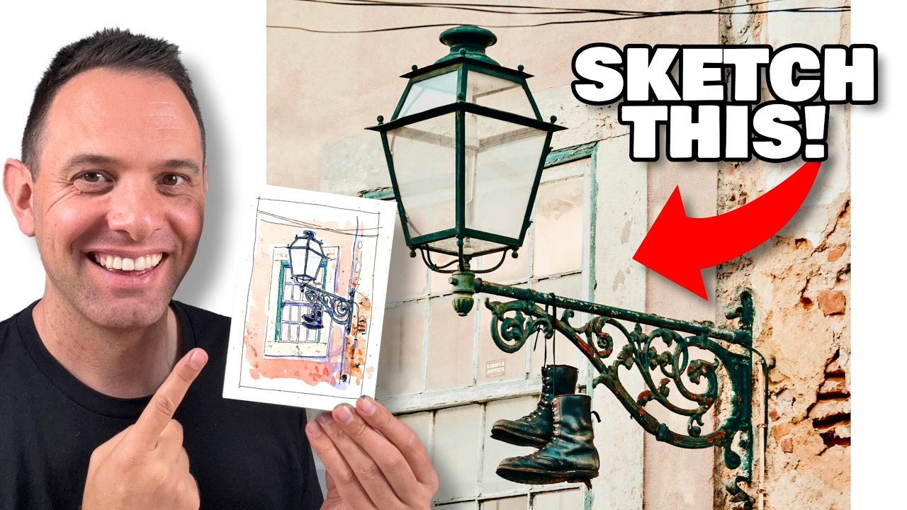 How To Sketch A Street Lamp Loosely | Urban Sketching Line & Wash