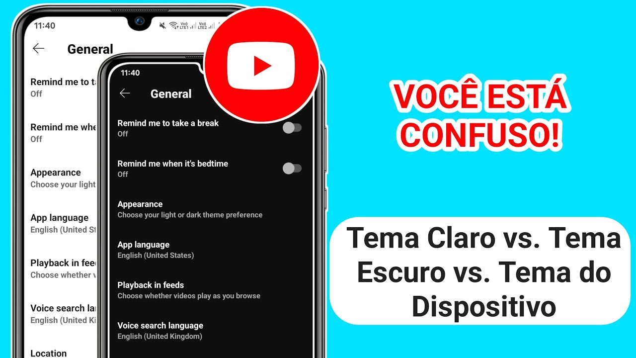 Tema Claro vs. Tema Escuro vs. Tema do Dispositivo (YouTube) &ndash; Qual &eacute; o Melhor para Voc&ecirc;?