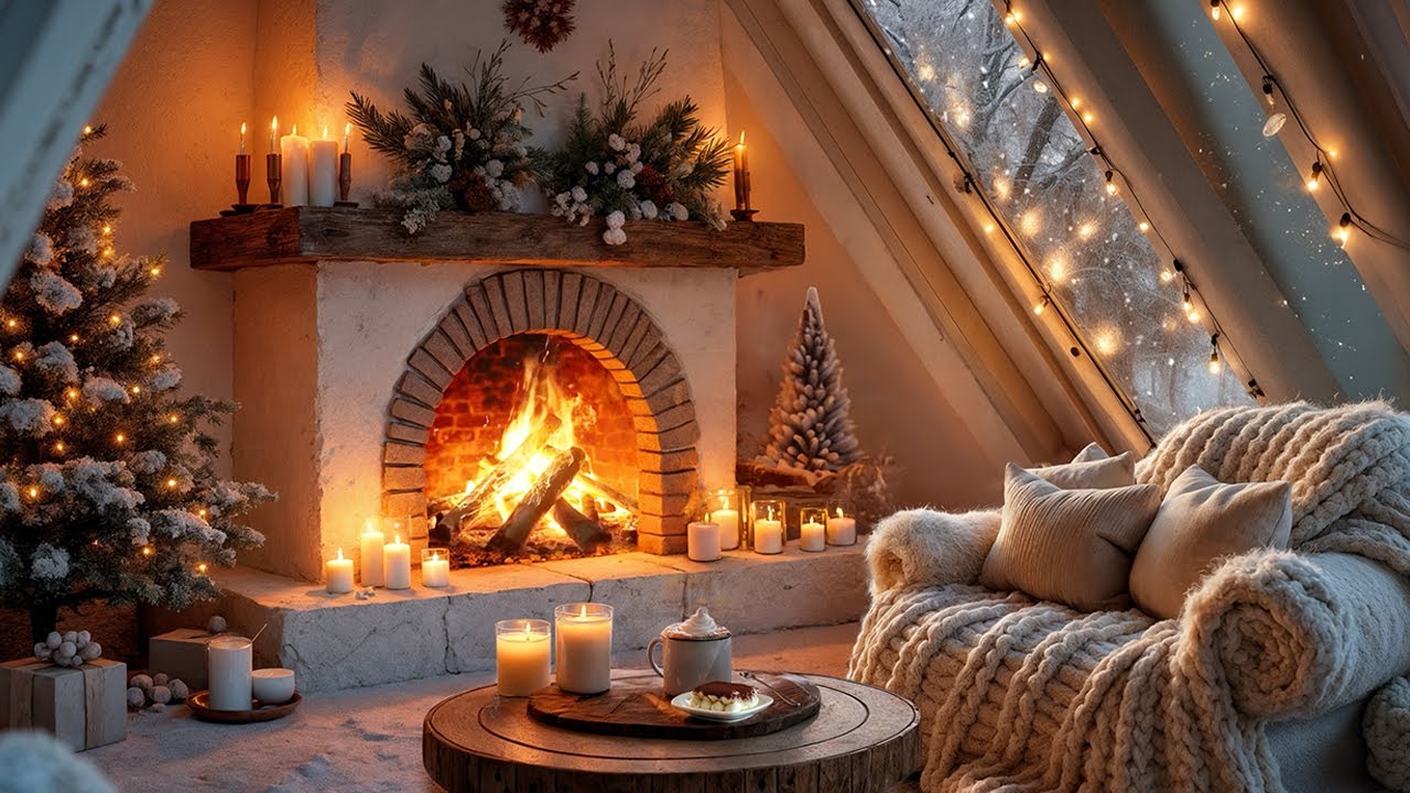 Christmas Cabin for Sleep & Relaxation ❄️ Fireplace, Snow, Cozy Chair
