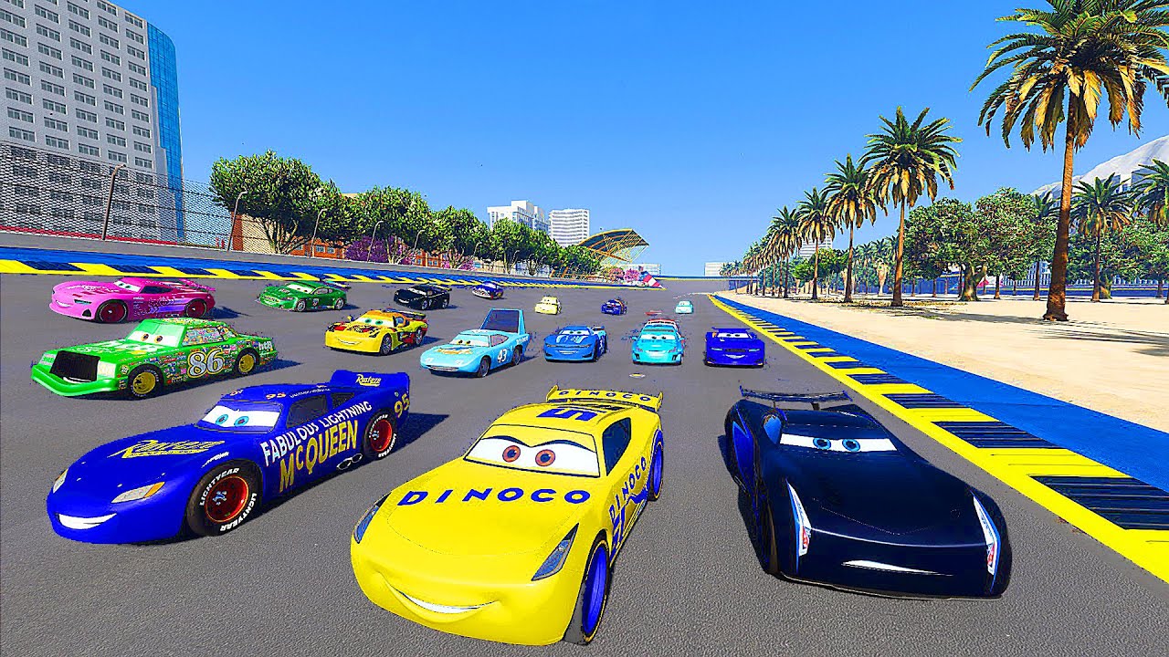 Race All Pixar Cars -  Fabulous McQueen VS Jackson Storm Cruz Ramirez The King Chick Hicks & Friends