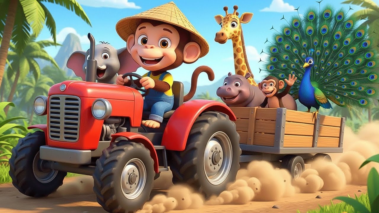 Monkey Farmer Drives Tractor to Harvest & Makes Fresh Popcorn - | funny farm cartoon 🐒