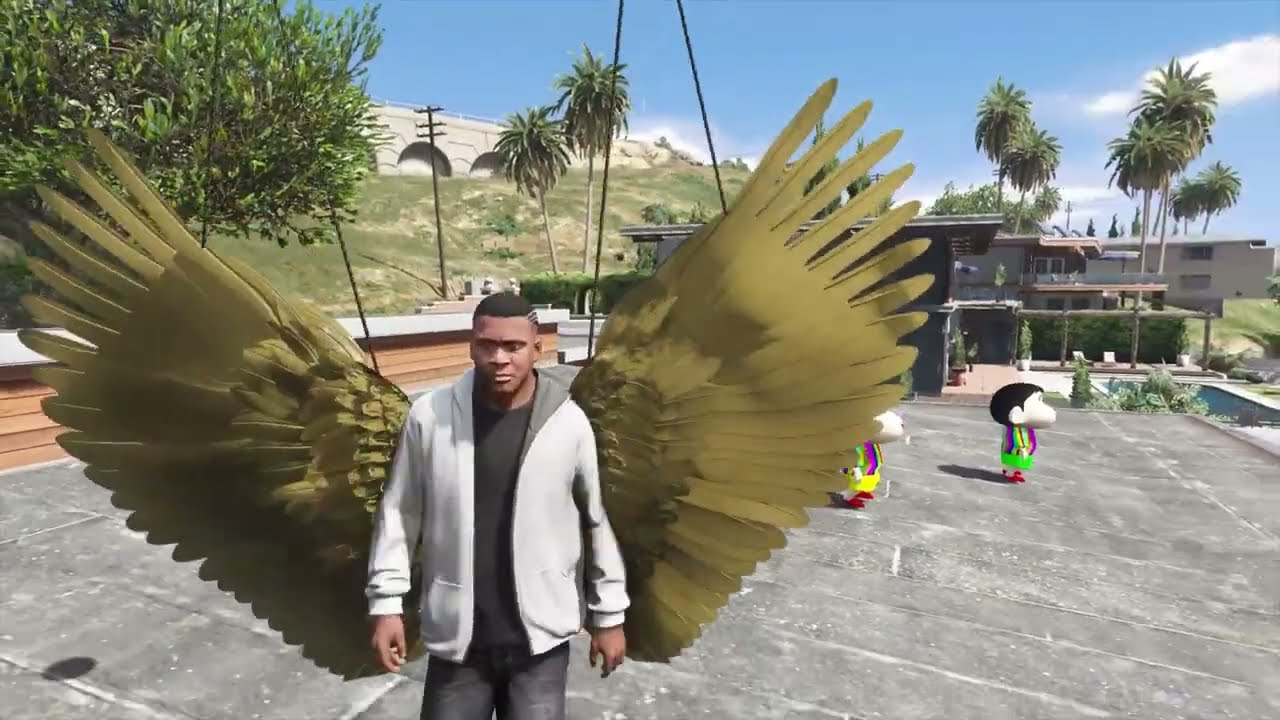 GTA 5 : SHINCHAN, PINCHAN AND FRANKLIN GOT SUPER WINGS 😯 TO BECOME SUPER HERO