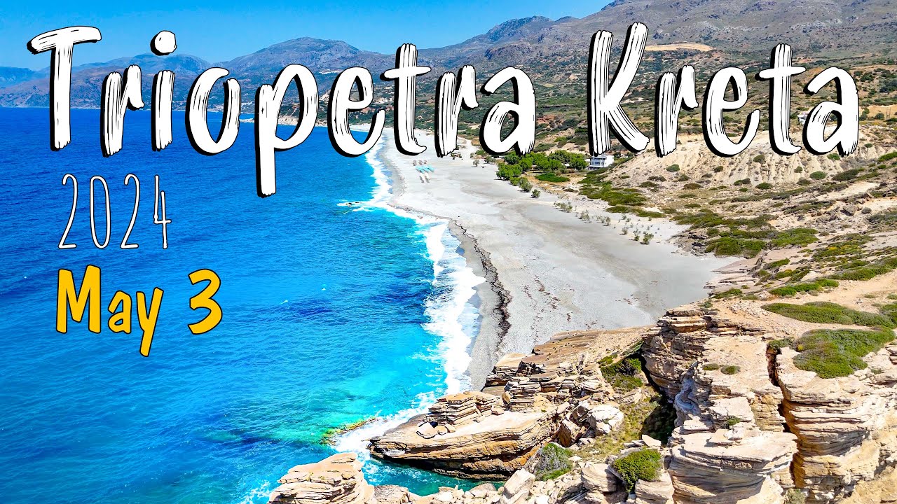 Крит, Греция, пляж Триопетра, тур в формате 4K, съёмка с дрона, Греция 2024