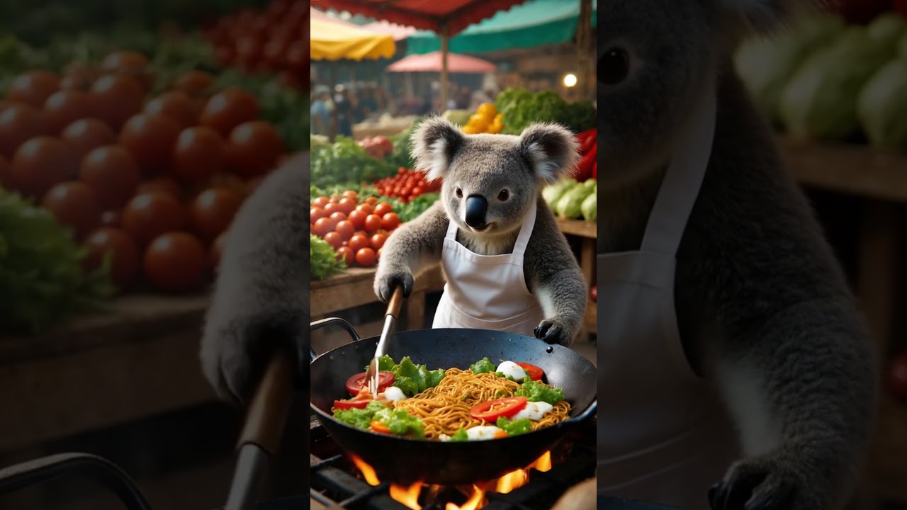 Koala Chef Cooks Stir-Fried Noodles in 8K! 🐨🔥 