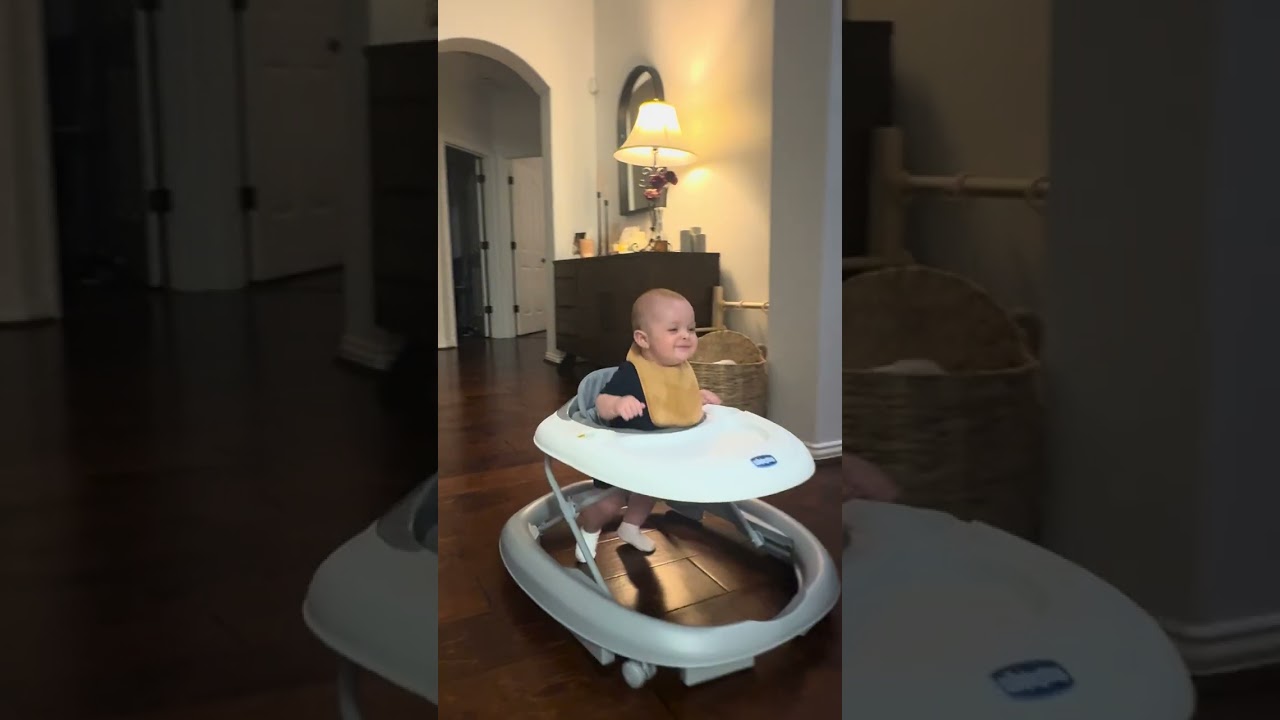 Caleb 7months running around on a walker.  