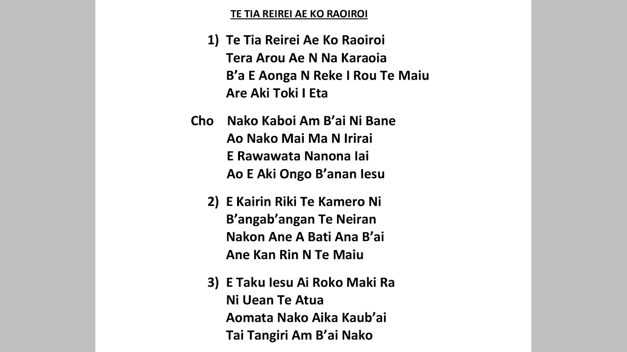 Te Tia Reirei ae Ko raoiroi - Agape Singers