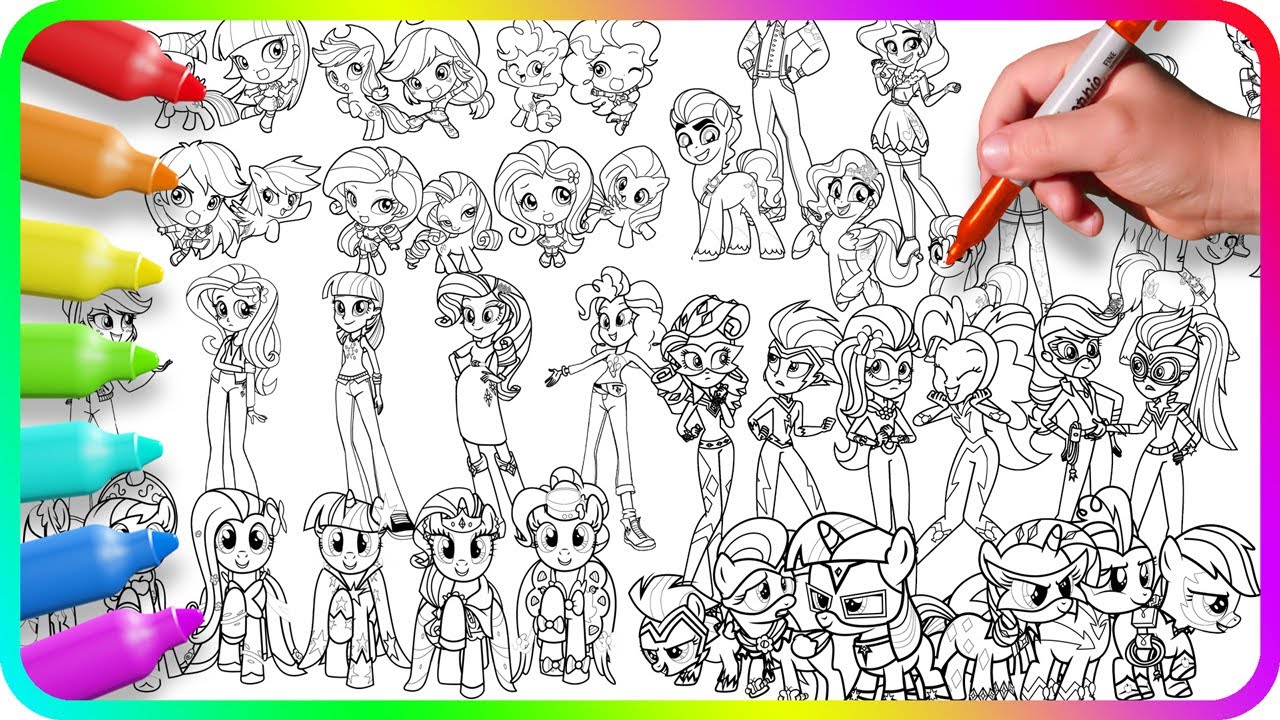 EQUESTRIA GIRLS vs MY LITTLE PONY Coloring Pages Mix / How to color My Little Pony. Easy Drawing Art