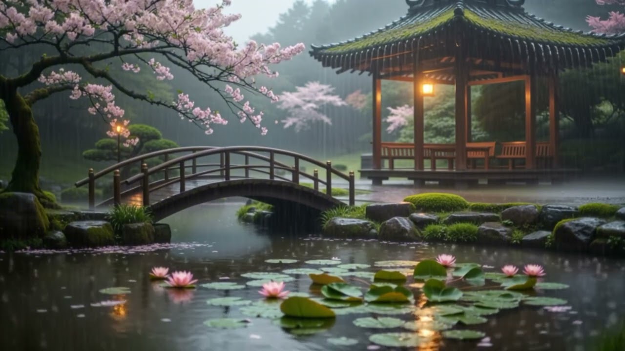 Rain in a Japanese Garden | Relaxing Sounds for Sleep, Study & Meditation | 8 hours
