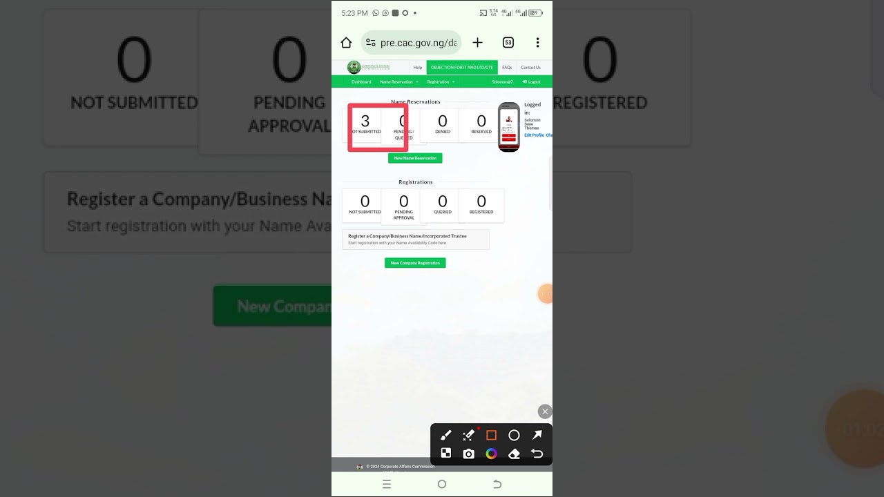 How to resolve payment issue when u pay to C.A.C for name reservation but not reflected