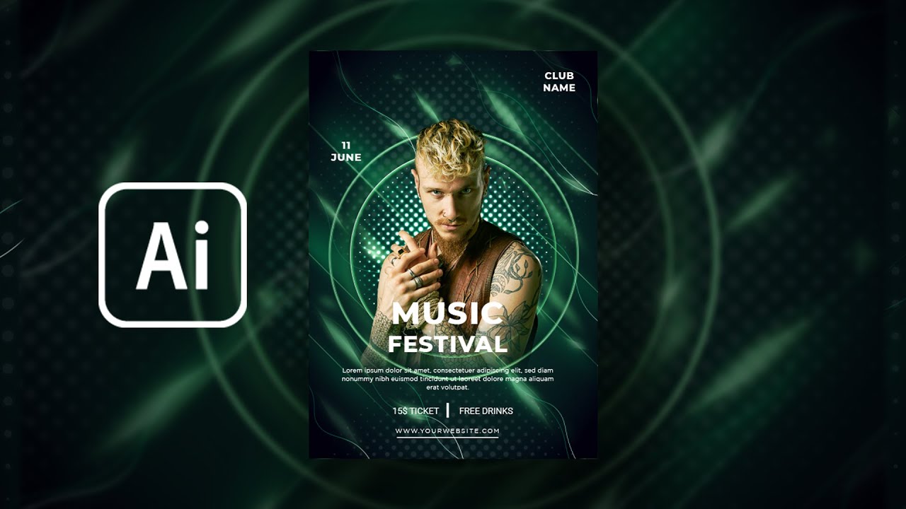 Modern Design Music Festival Poster | Adobe Illustrator Tutorial | 1