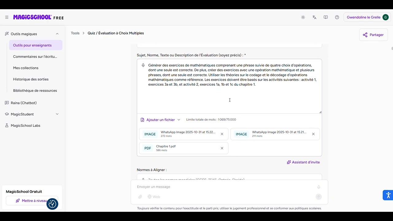 MagicSchool - Quiz évaluation à choix multiples