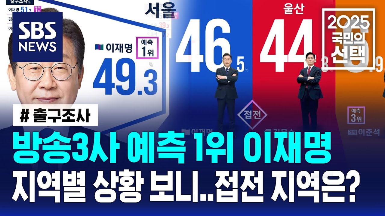 방송3사 출구조사 예측 1위 이재명, 지역별 상황 보니…접전 지역은? / SBS / 2025 국민의 선택