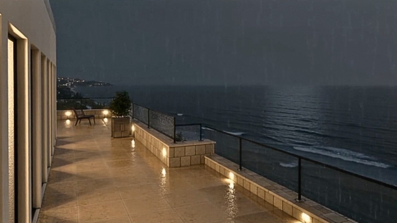 Rain Sounds for Sleeping | Luxury Oceanfront Villa at Night | Deep Sleep Ambience