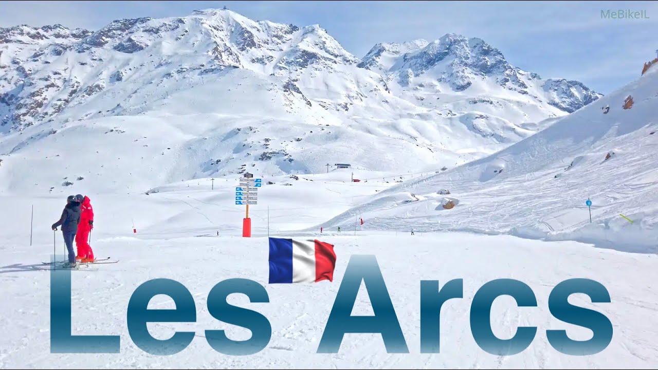 Skiing Les Arcs Blue Pistes &ndash; Transarc to Varet | 4K 60fps Relaxing ASMR Ski Run (Sunny & Cloudy)