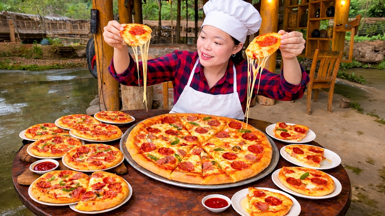 How To Make Giant Pizza to Sell at The Market Using an Ancient Recipe| Trieu Mai Huong