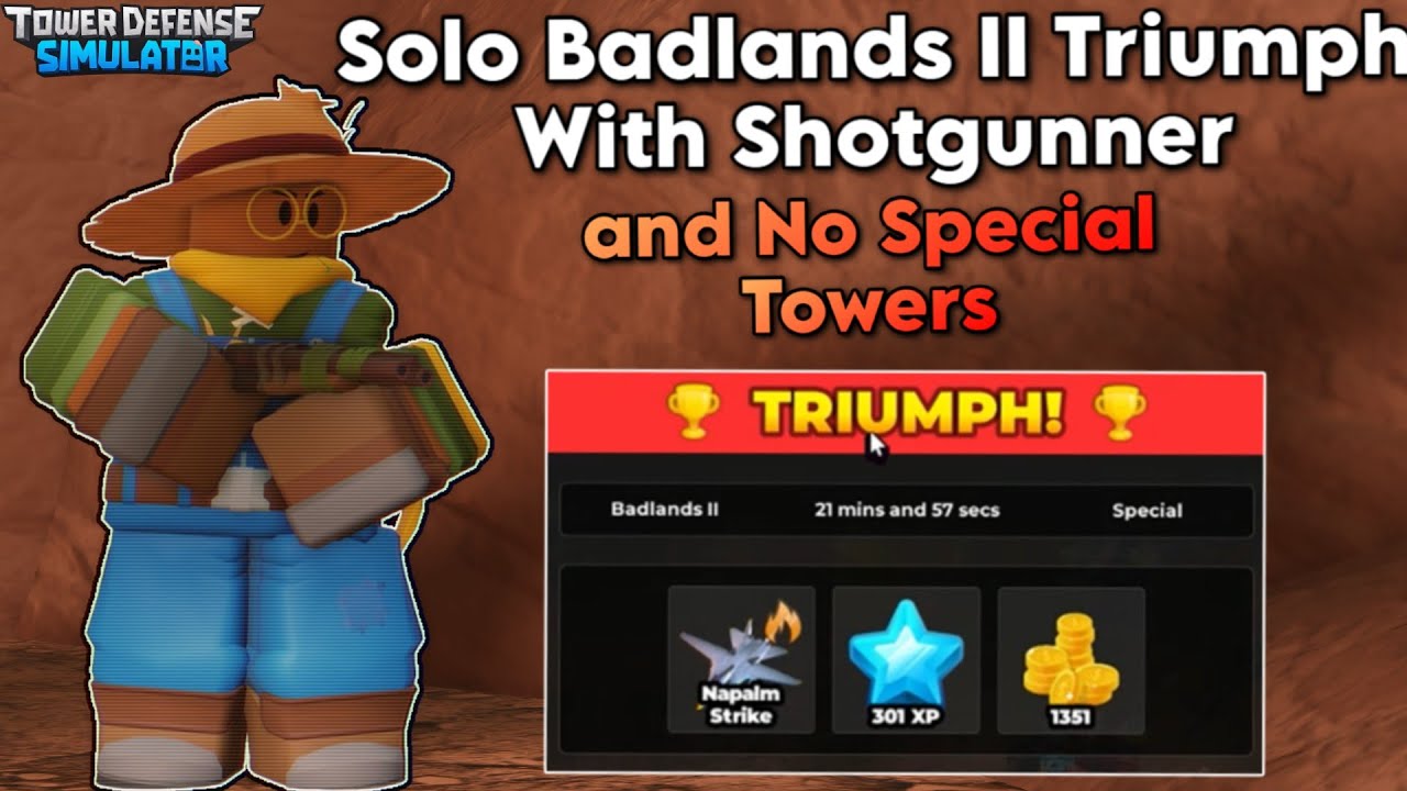 Solo Badlands II Triumph with Shotgunner and No Special Towers | Tower Defense Simulator