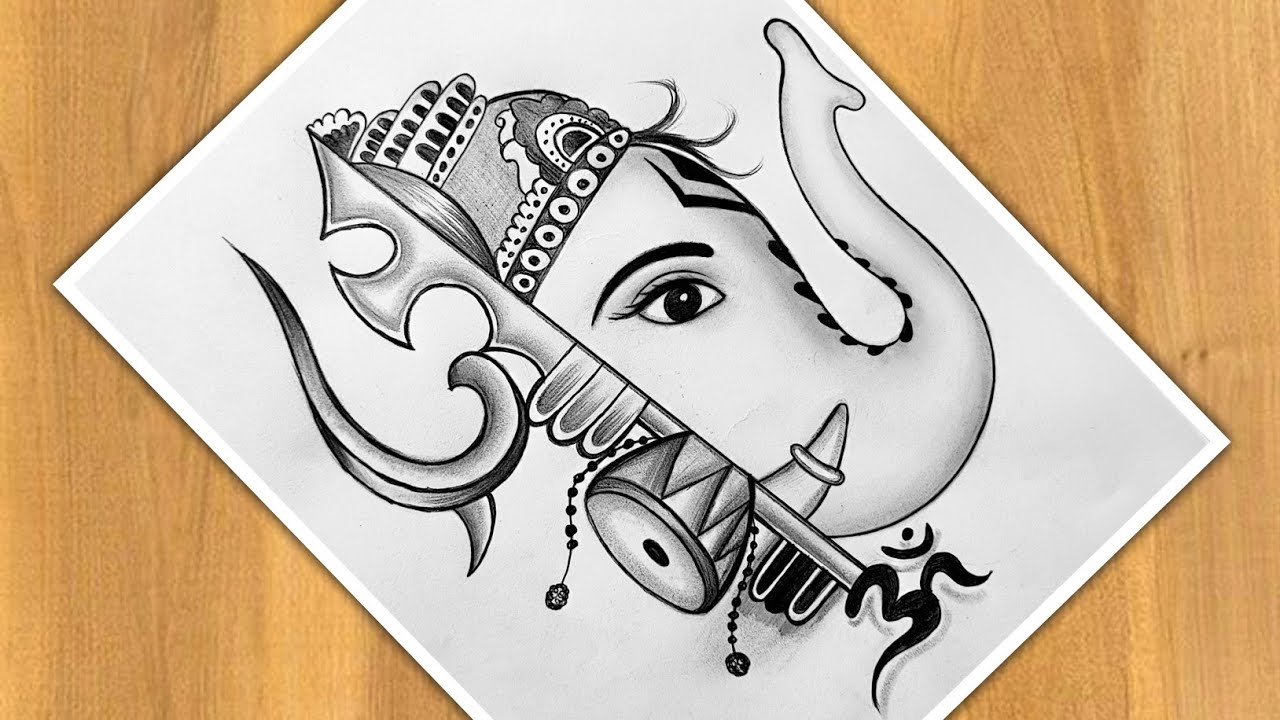 How To Draw Ganpati And Trishul | Step By Step | Easy Drawing | Tutorial | Drawing For Beginners