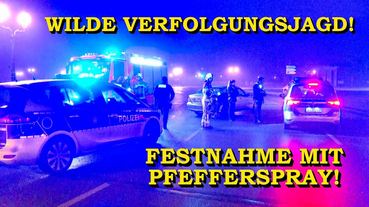 VERFOLGUNGSJAGD ENDET MIT CRASH AN DER SIEGESSÄULE - [FESTNAHME MIT PFEFFERSPRAY] - POLIZEI BERLIN