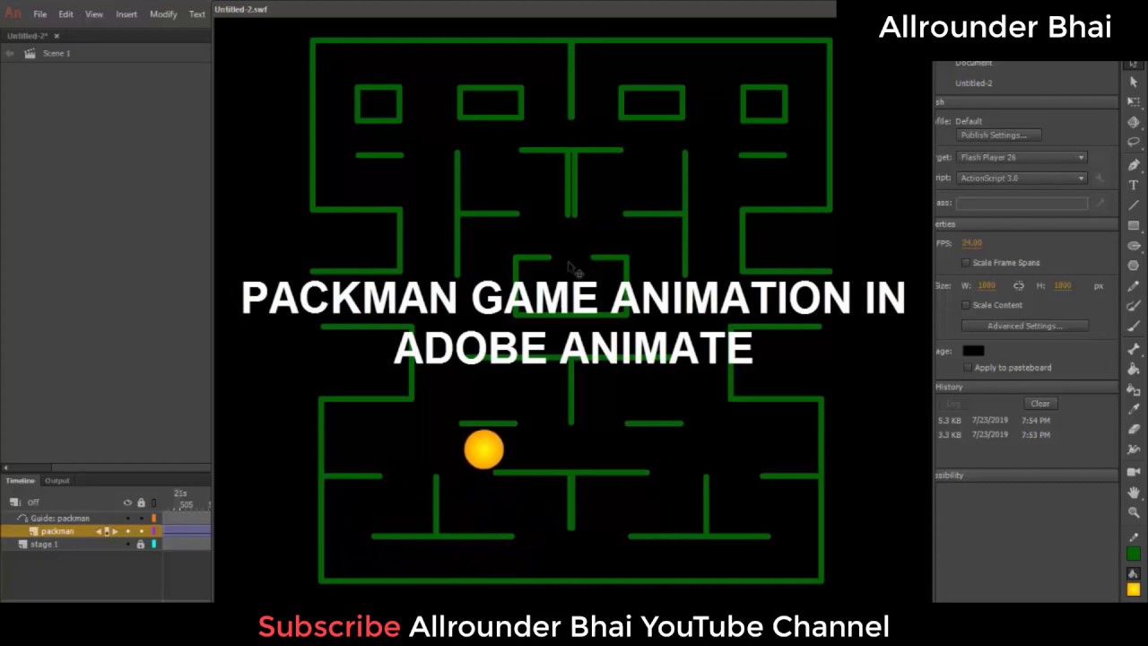 PAC MAN Game Animation in Adobe Animate | Adobe Flash | 2D Animation Hindi Tutorial