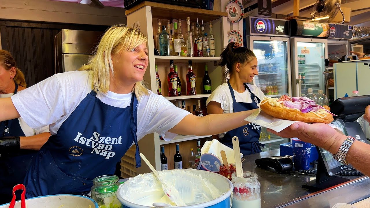 Street food on St. Stephen's Day in Budapest, Hungary. St Stephen’s Day Fireworks!