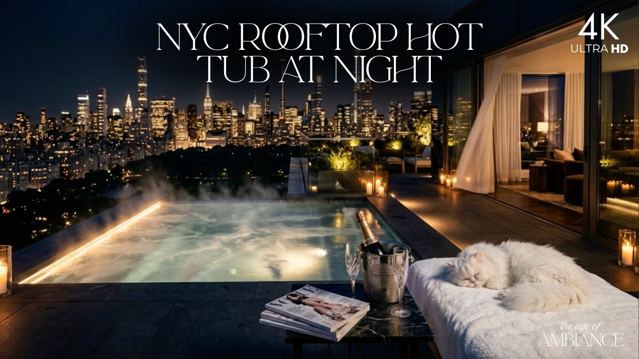 NYC Rooftop Hot Tub at Night 🌃 Cozy Ambient Music for Sleep, Study & Relaxation | 8 Hours