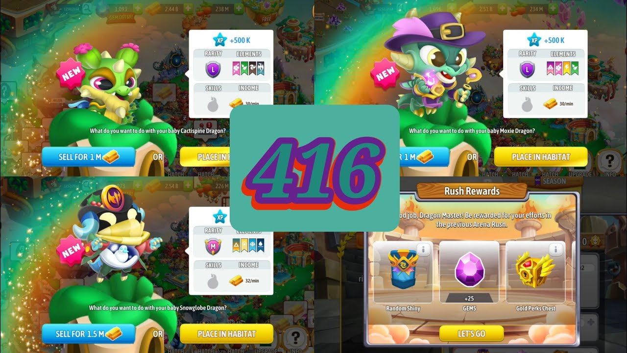 Dragon city Season10:The Baron Doom Mark Gameplay Part416 Hatch Cactispine/Moxie/Snowglobe/Top1Arena