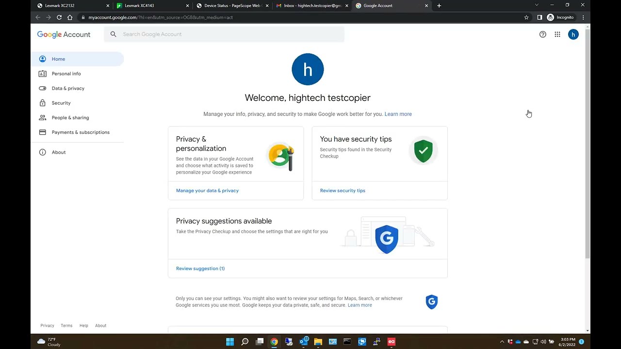 Update Gmail security settings for Lexmark and Konica Minolta