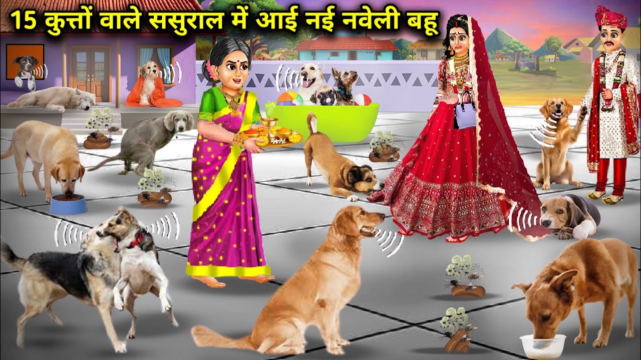 15 कुत्तों वाले ससुराल में आई नई नवेली बहू || Hindi Cartoon Stories || Saas Bahu ki Ghar Gharsthi ||