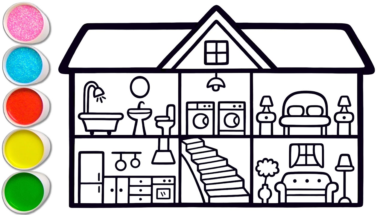 Potongan Rumah Menggambar, Melukis, Mewarnai Untuk Anak, Balita | Pelajari Kamar dan Perabotan #303